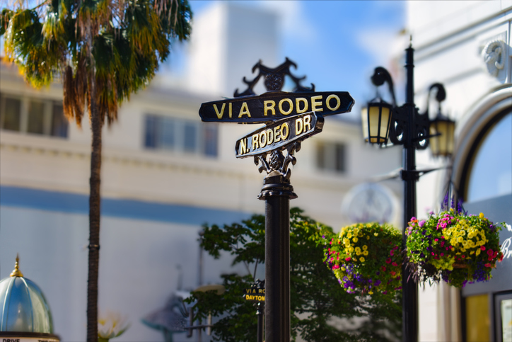 Rodeo Dr, famous street sign in Beverly Hills.